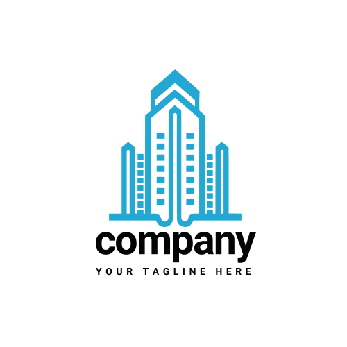 business minimalist building blue logo png transparent background