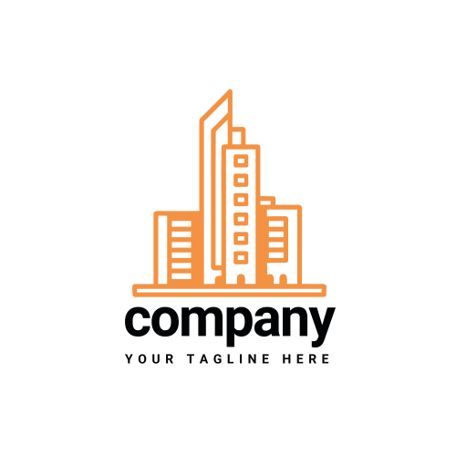 business minimalist building orange logo png transparent background