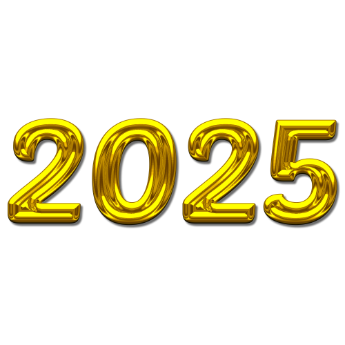 Happy New Year shiny golden metallic 2025 png Transparent background vector. New Year 2025 text design high quality