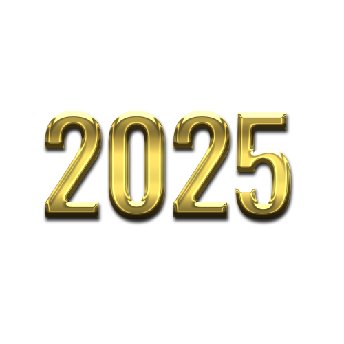 Happy New Year shiny golden metal 2025 png Transparent background vector. New Year 2025 text design