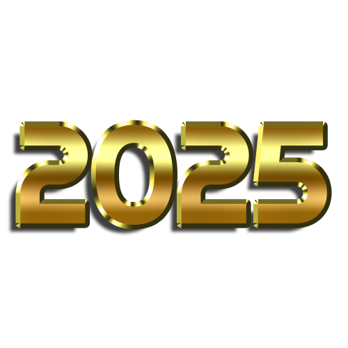 Happy New Year glowing golden metallic 2025 png Transparent background vector. New Year 2025 text design high quality