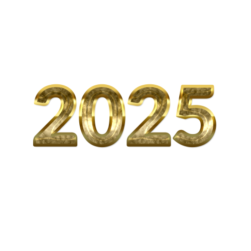 Happy New Year metal golden 2025 png Transparent background clipart. New Year 2025 text design high quality