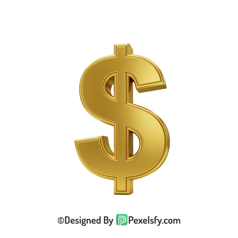 3D Golden Dollar Sign PNG Shiny, gold