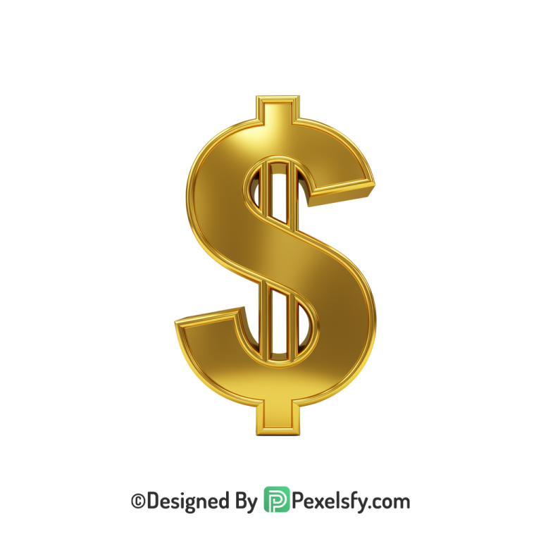 3D Golden Dollar Sign PNG Graphic, gold