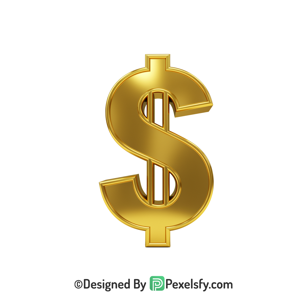 3D Golden Dollar Sign PNG Graphic, gold