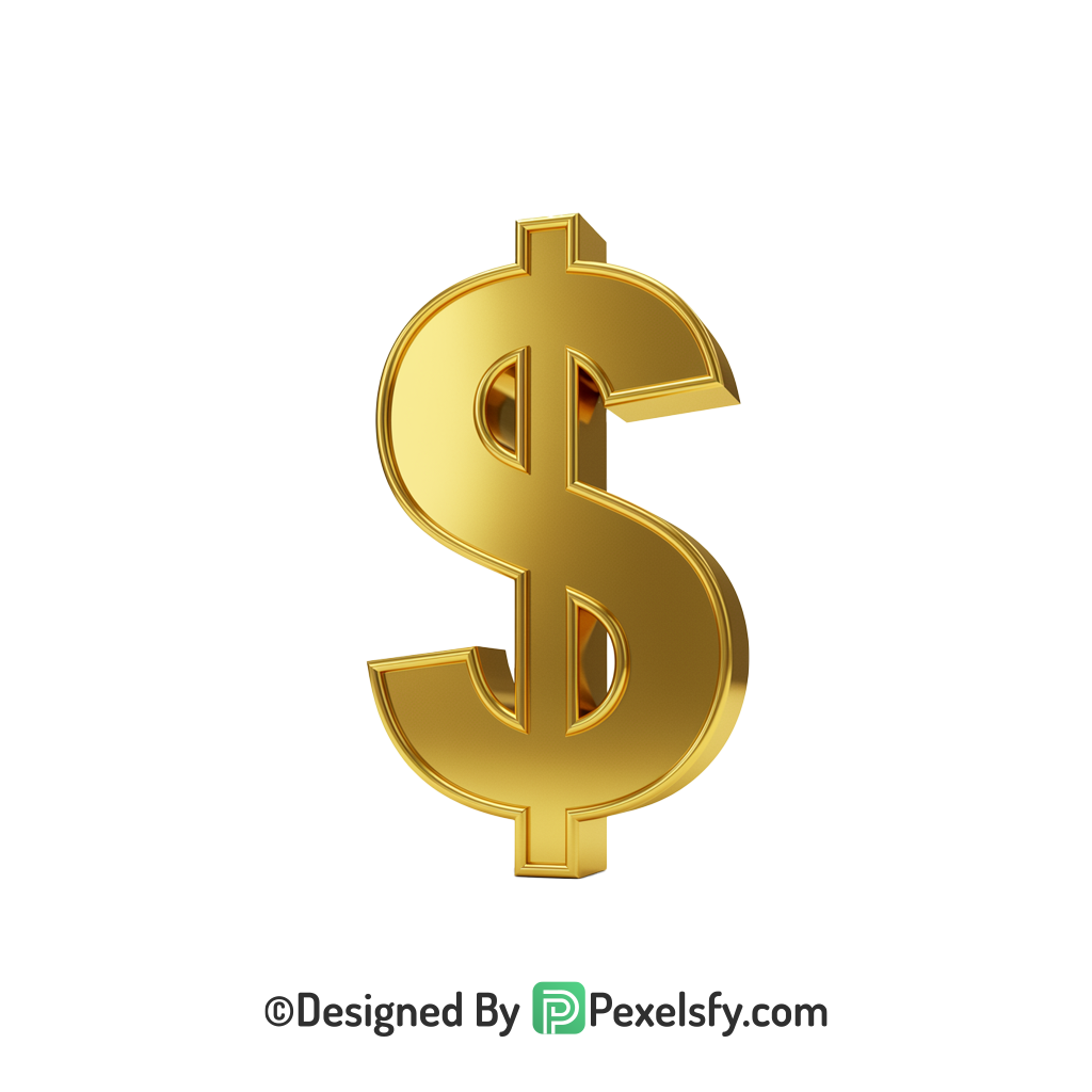 3D Golden Dollar Sign PNG Icon, gold