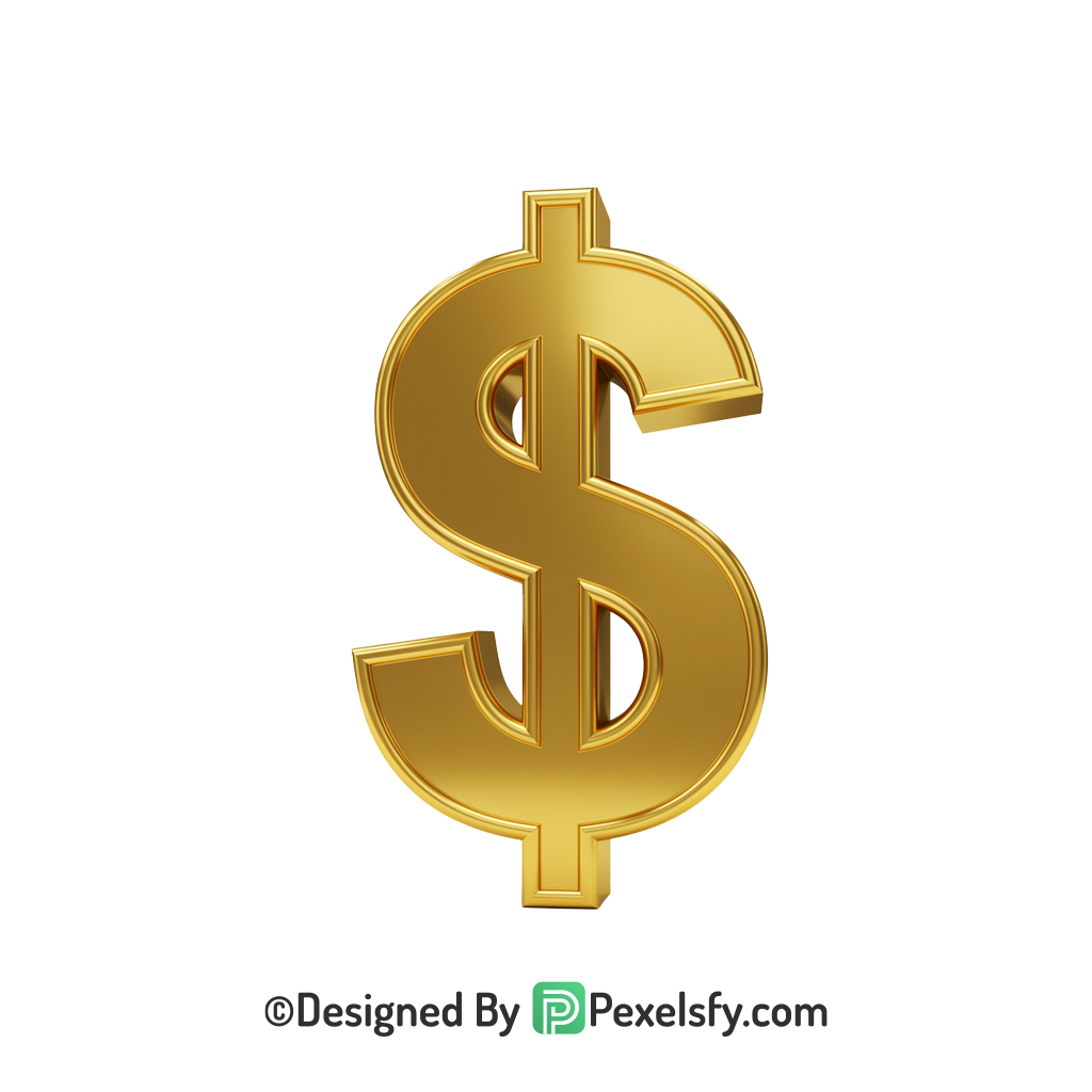 3D Golden Dollar Sign PNG Logo, gold