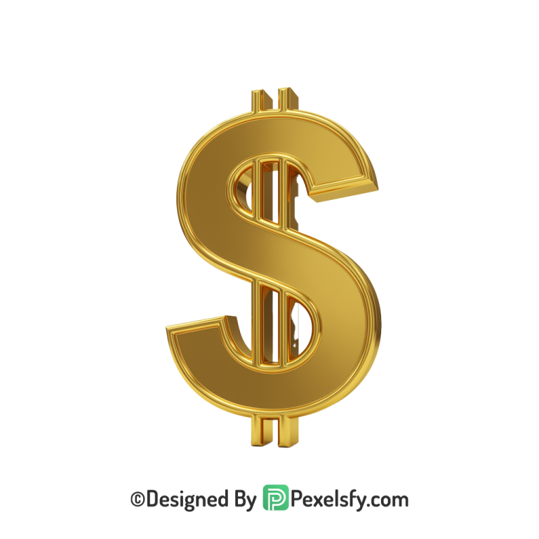3D Golden Dollar Sign PNG Template, gold