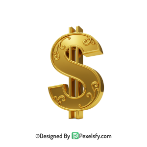3D Golden Dollar Sign PNG Printable, gold