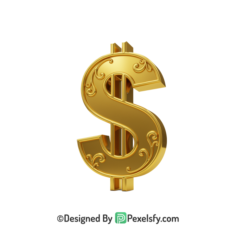 3D Golden Dollar Sign PNG Printable, gold