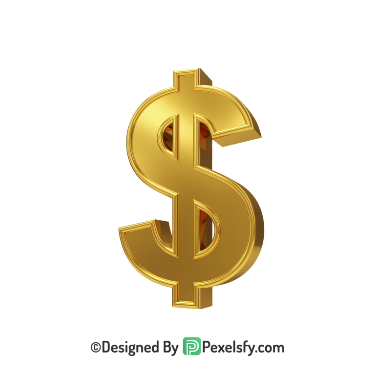 3D Golden Dollar Sign PNG Isolated, gold