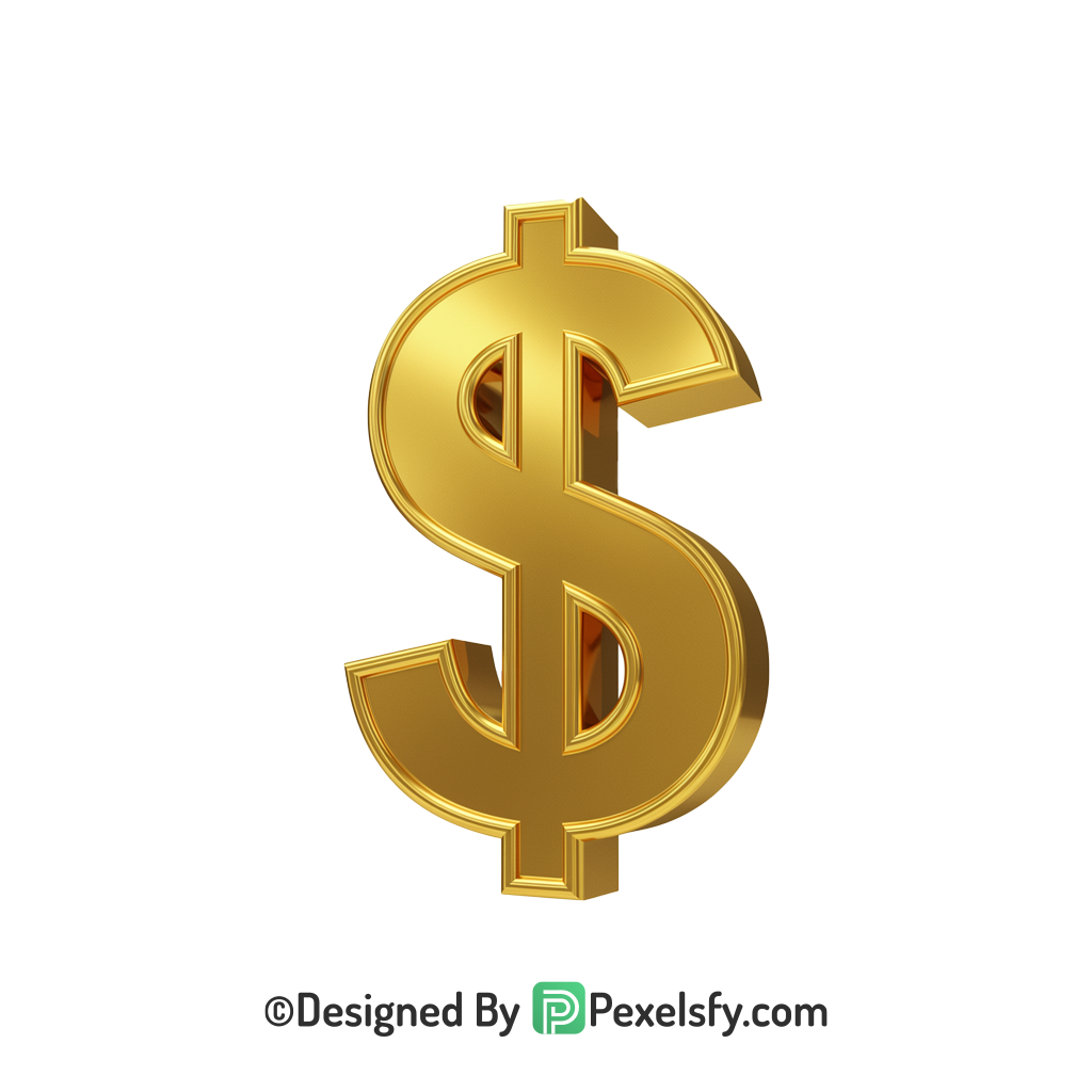 3D Golden Dollar Sign PNG Isolated, gold