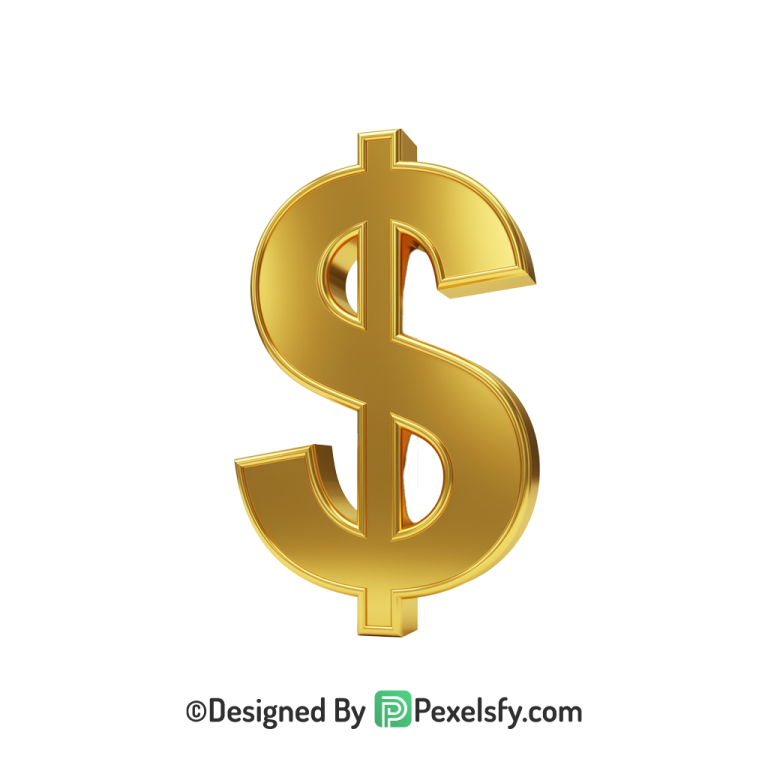 3D Golden Dollar Sign PNG style, gold