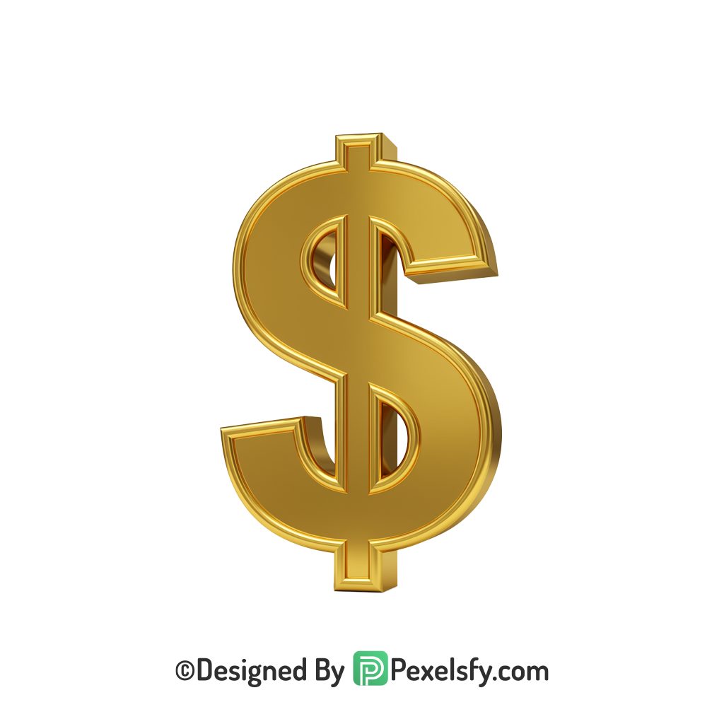 3D Golden Dollar Sign PNG Editable, gold