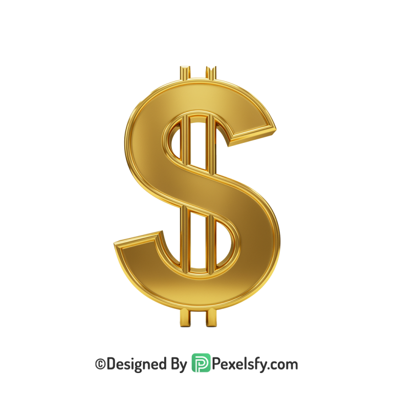 3D Golden Dollar Sign PNG Render, gold