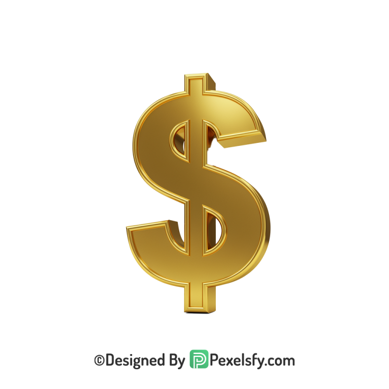 3D Golden Dollar Sign PNG Design, gold