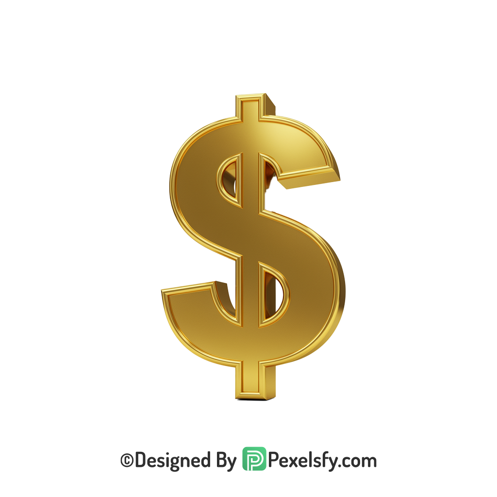 3D Golden Dollar Sign PNG Design, gold