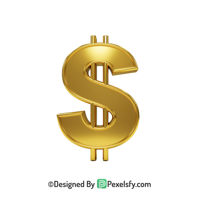 3D Golden Dollar Sign PNG Artwork, gold