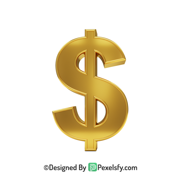 3D Golden Dollar Sign PNG Free, gold