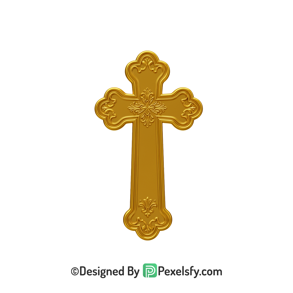 Worship Cross PNG Transparent Image, 3d Golden