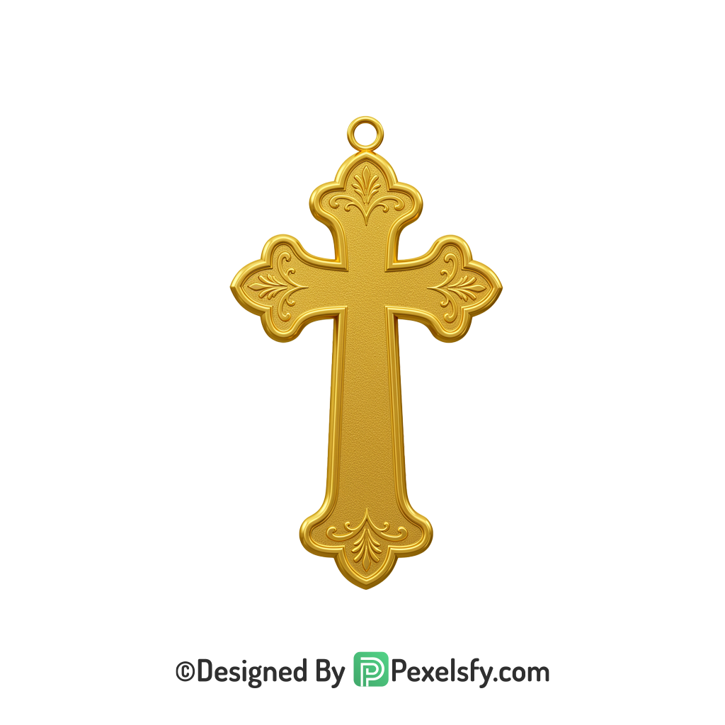 Clean Cross PNG Transparent Icon, 3d Golden