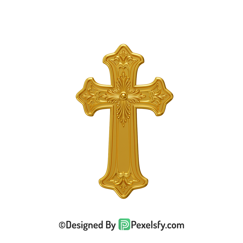 Cross Sign PNG Transparent Graphic, 3d Golden