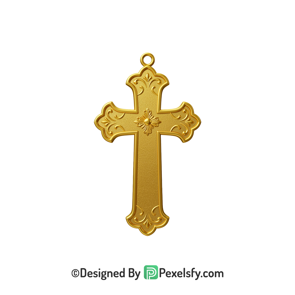 Baptism Cross PNG Transparent Design, 3d Golden