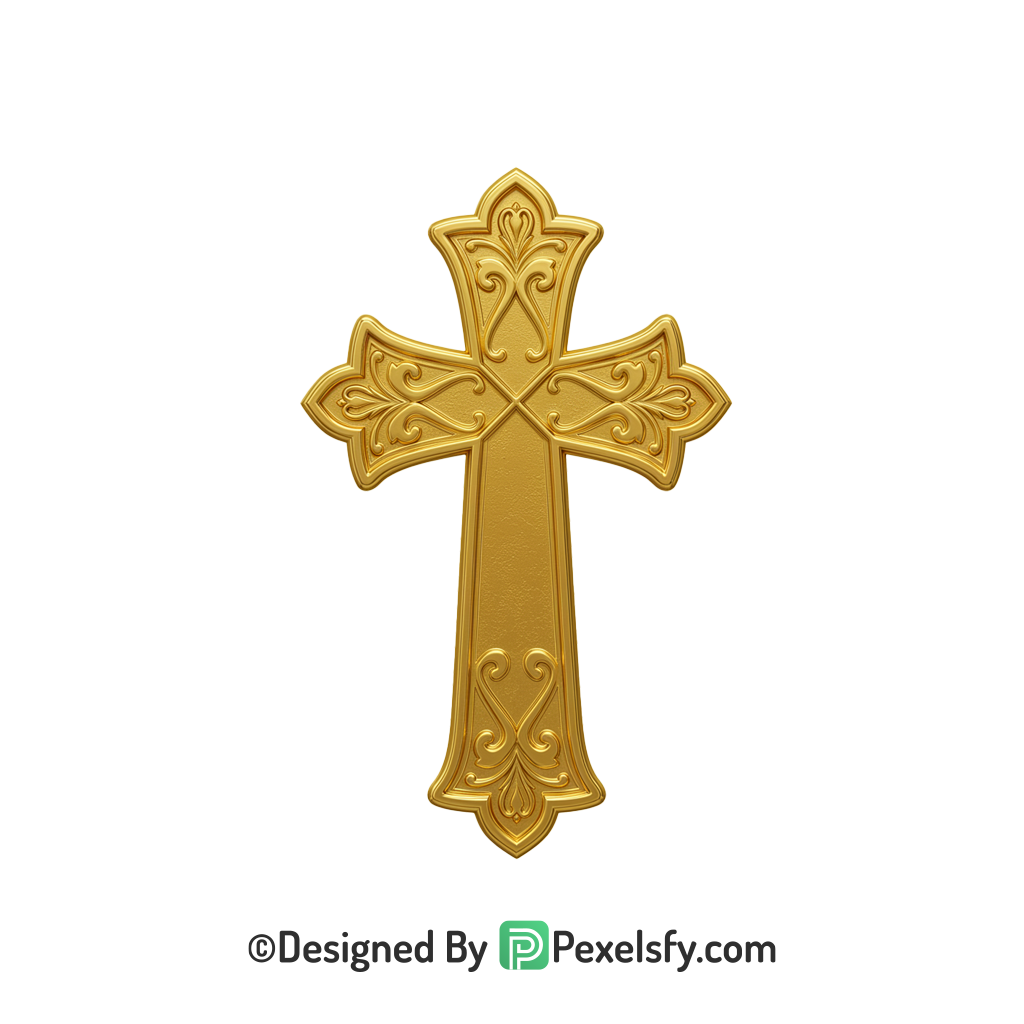 Redemption Cross PNG Transparent File, 3d Golden