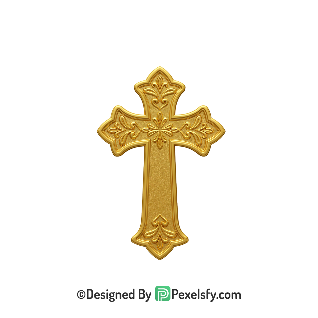 Cross for Easter PNG Transparent, 3d Golden