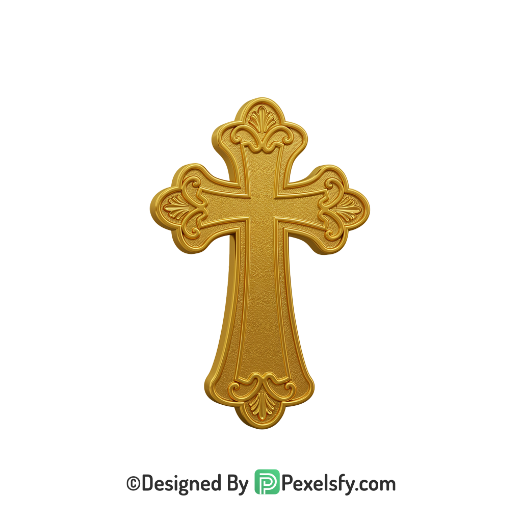 Artistic Cross PNG Transparent Design, 3d Golden