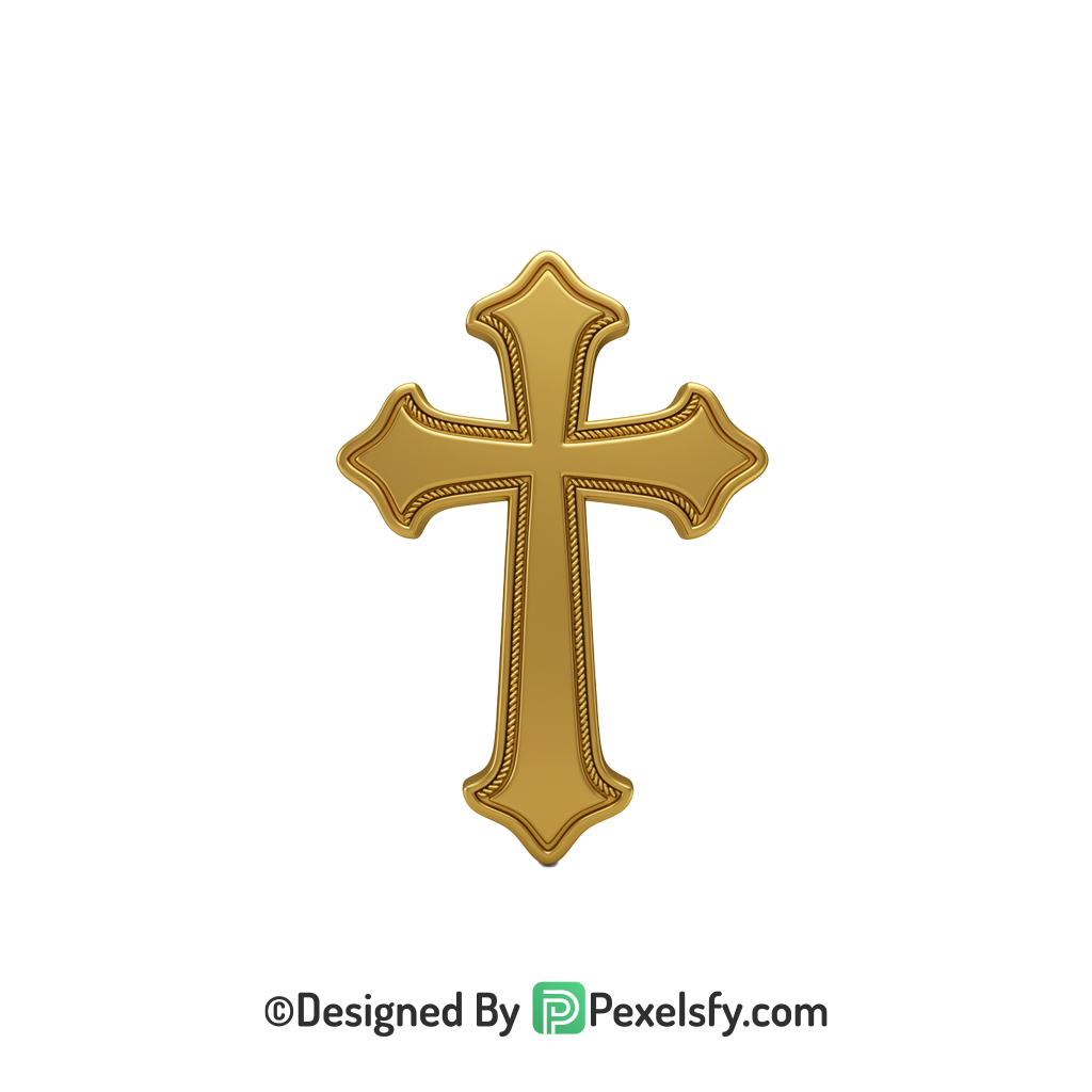 Tall Cross PNG Transparent Artwork, 3d Golden