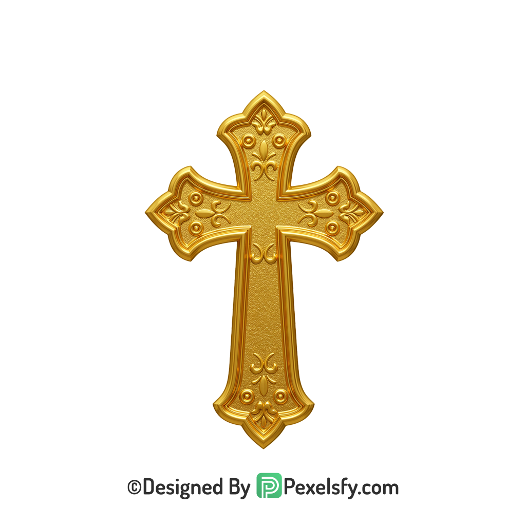 Religious Cross PNG Transparent Graphic, 3d Golden