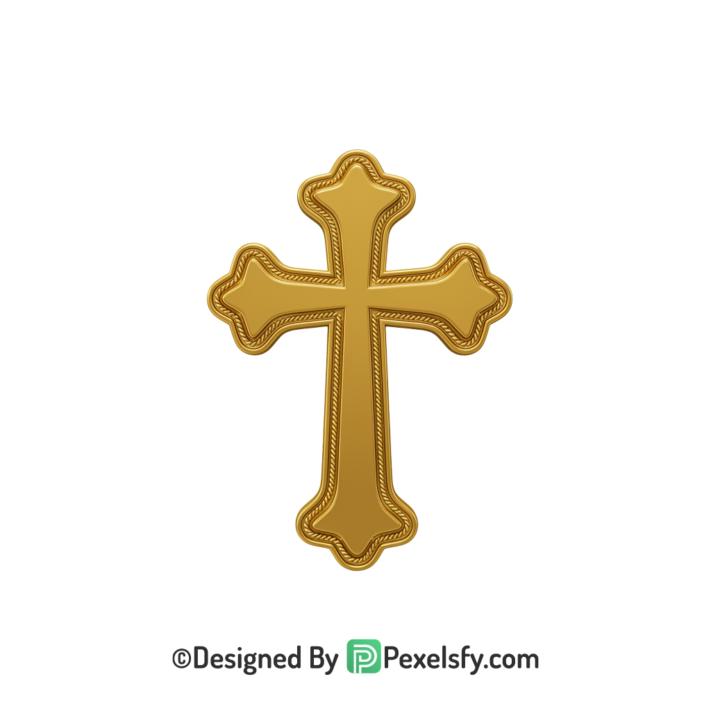 Bold Christian Cross PNG Transparent, 3d Golden