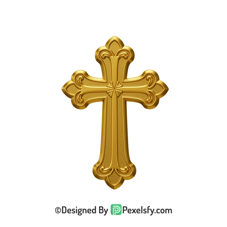 Elegant Cross PNG Transparent Icon, 3d Golden