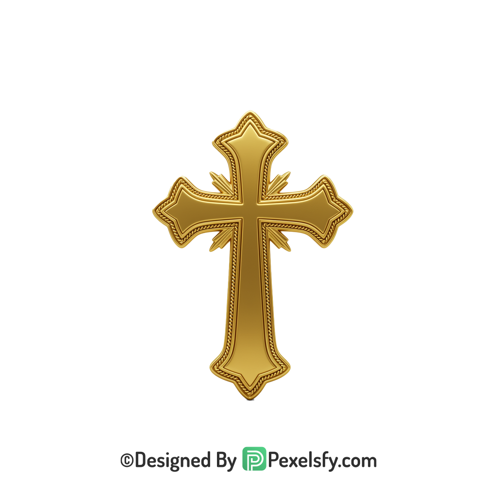 Detailed Cross PNG Transparent Graphic, 3d Golden