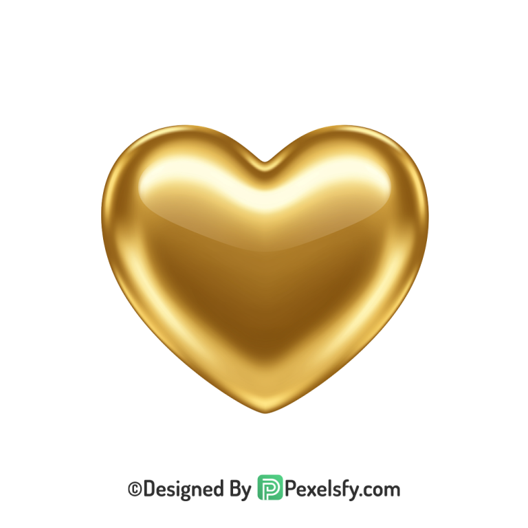 Shiny Golden Heart PNG Transparent Design, 3d