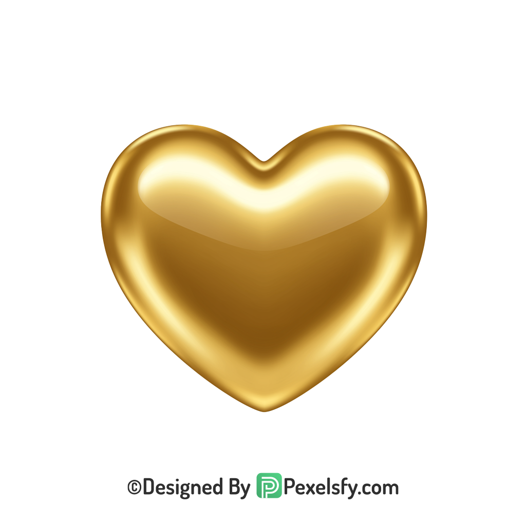 Shiny Golden Heart PNG Transparent Design, 3d