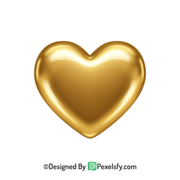 Fancy Golden Heart PNG Transparent Design, 3d