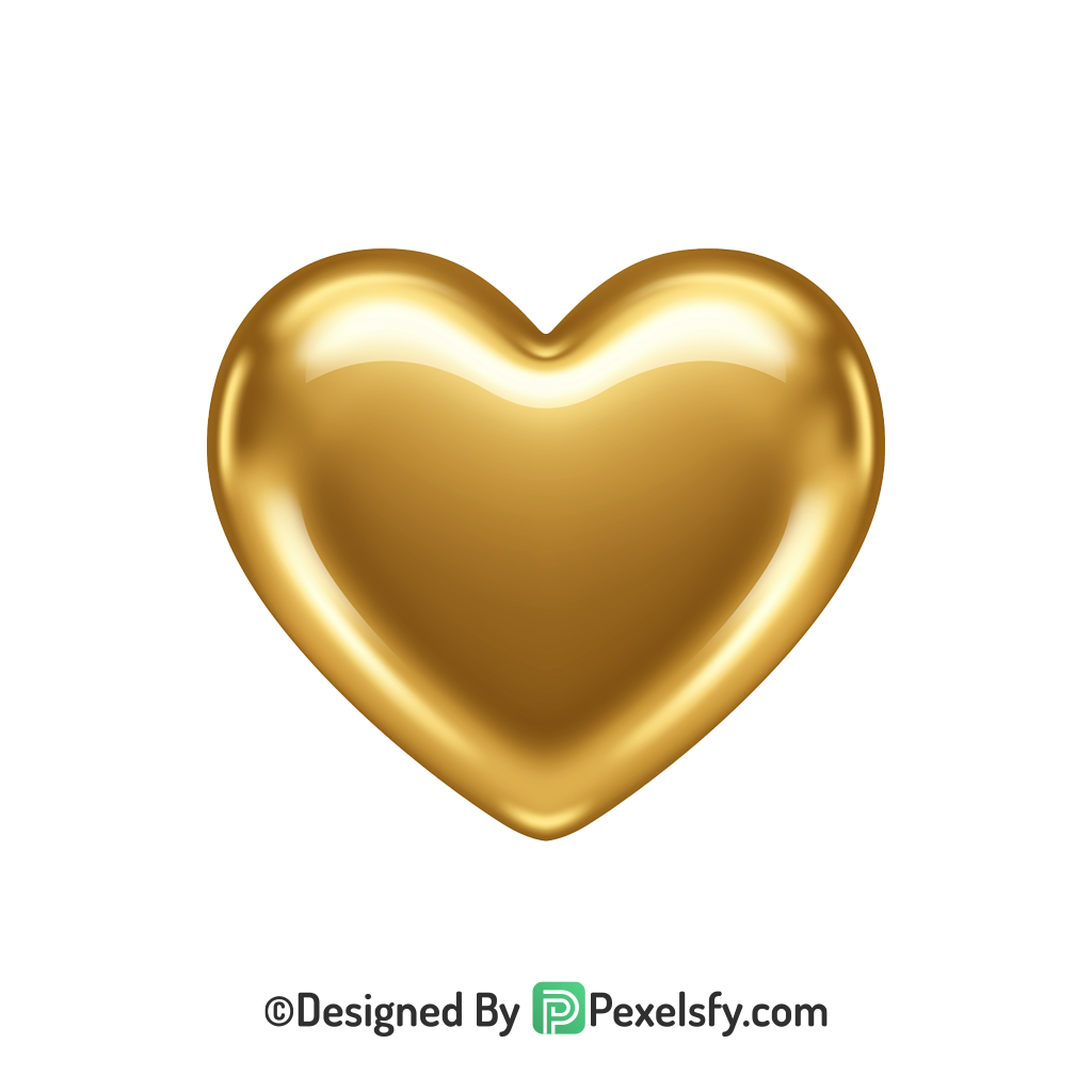 Fancy Golden Heart PNG Transparent Design, 3d