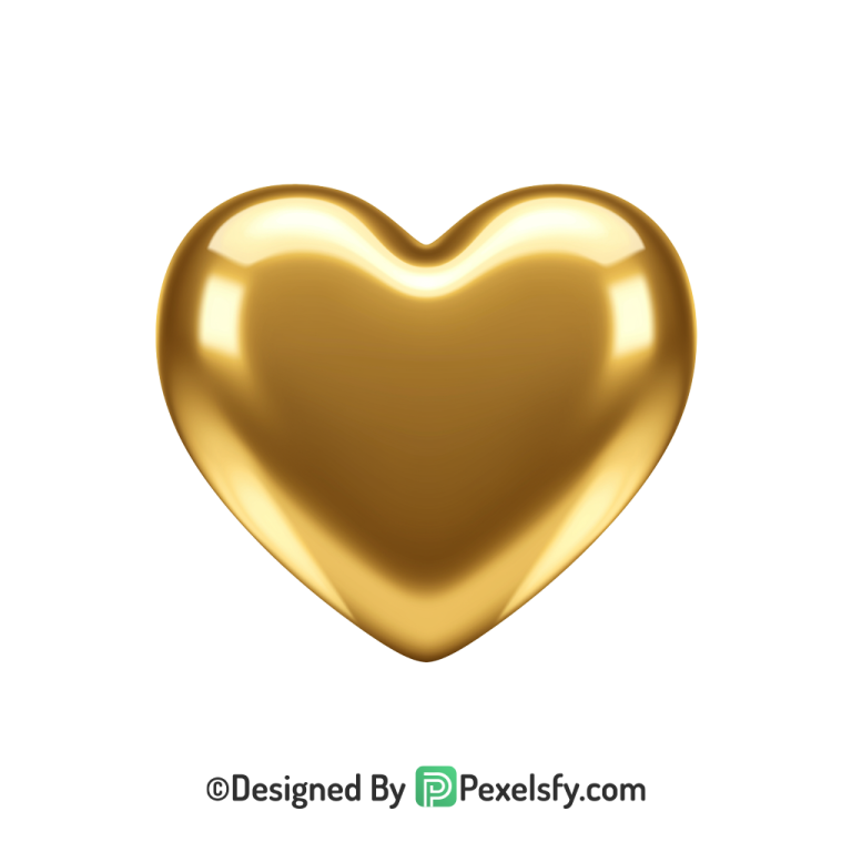 Clean Golden Heart PNG Transparent Design, 3d