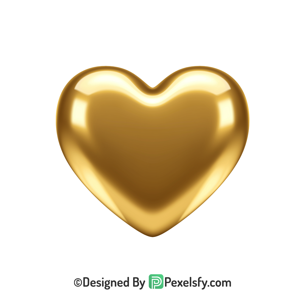 Clean Golden Heart PNG Transparent Design, 3d