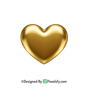 Golden Metal Heart PNG Transparent Design, 3d