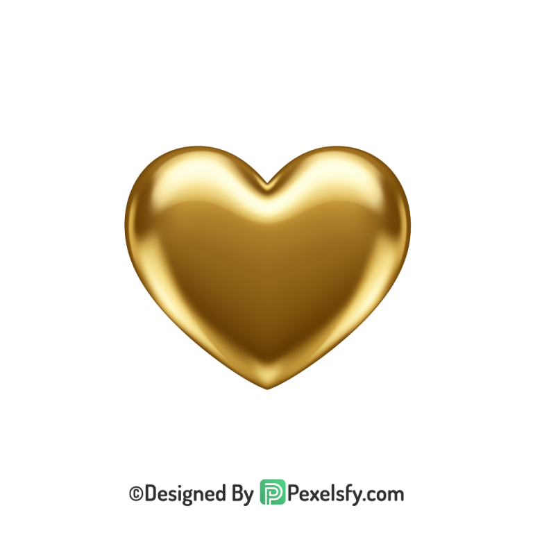 Golden Metal Heart PNG Transparent Design, 3d