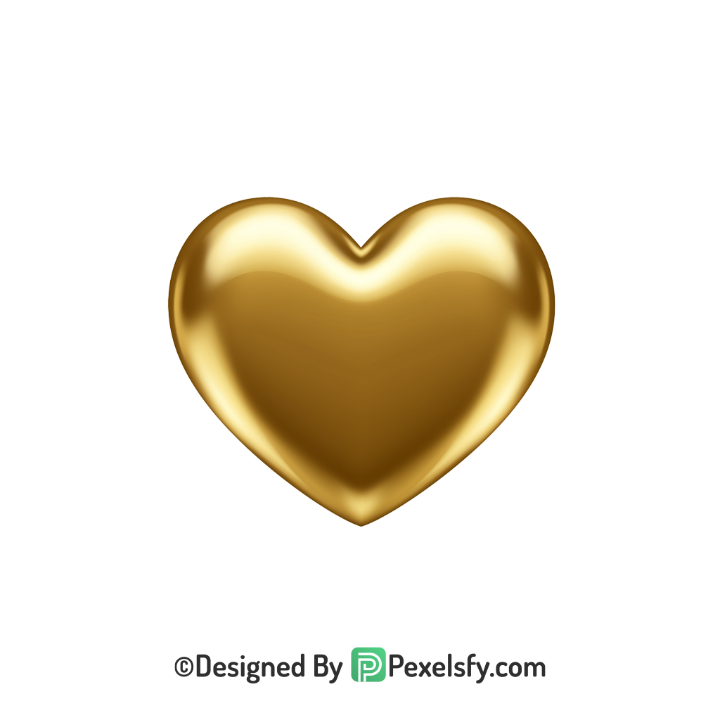 Golden Metal Heart PNG Transparent Design, 3d