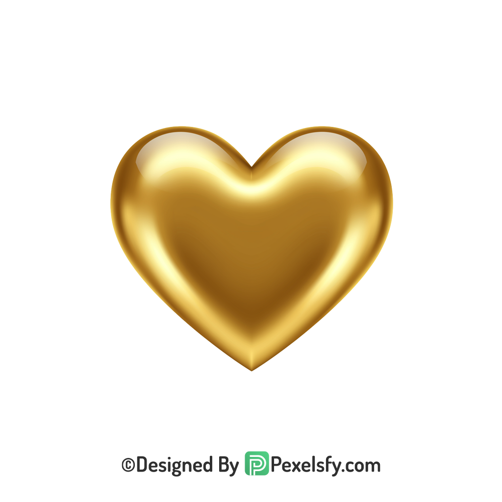 HD Golden Heart PNG Transparent Design, 3d