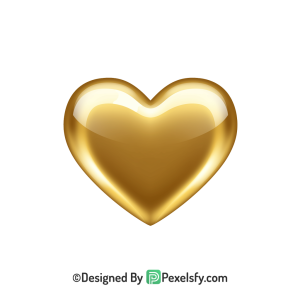 Romantic Golden Heart PNG Transparent Design, 3d