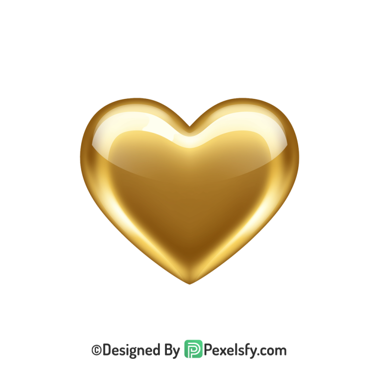 Romantic Golden Heart PNG Transparent Design, 3d