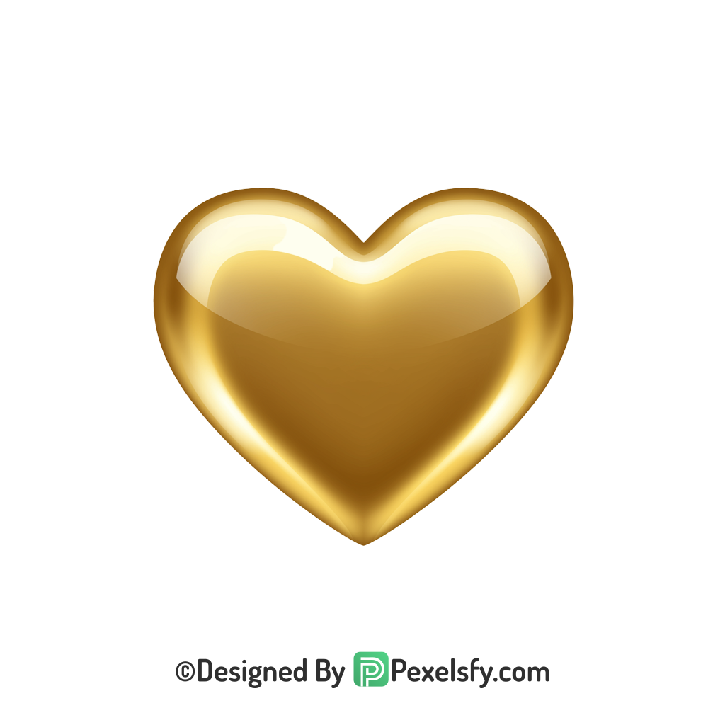 Romantic Golden Heart PNG Transparent Design, 3d