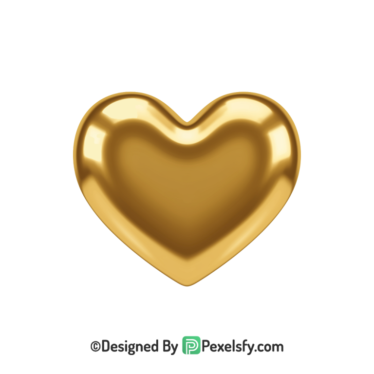 Artistic Golden Heart PNG Transparent Design, 3d