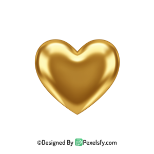 Cute Golden Heart PNG Transparent Design, 3d